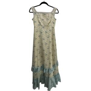 Vintage Sylvia Ann Women's Yellow Prairie Ruffled Floral prairie Dress Size 4